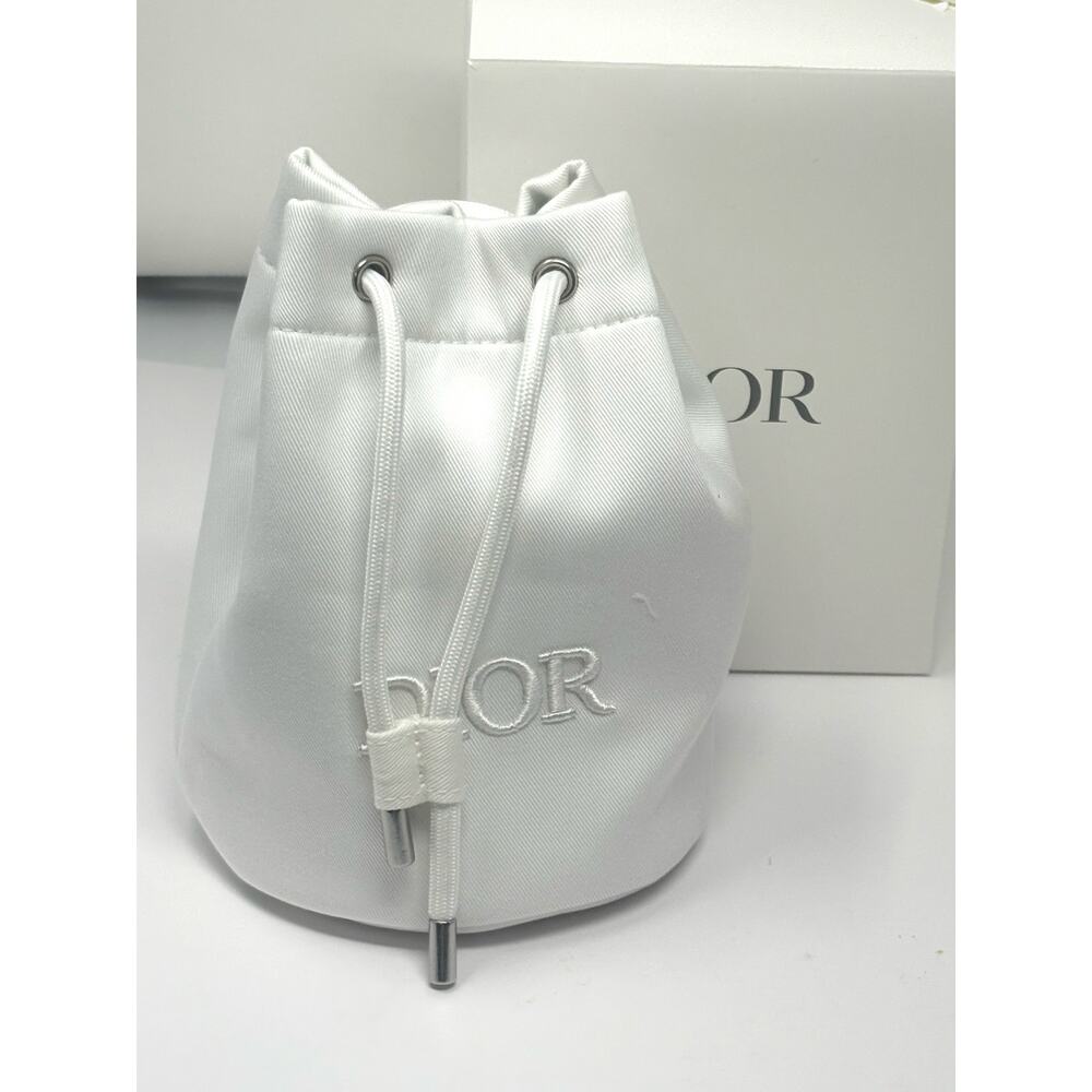 DIOR White Drawstring Cosmetic Makeup Pouch Bag Dior Beauty White DCosmetic Bag